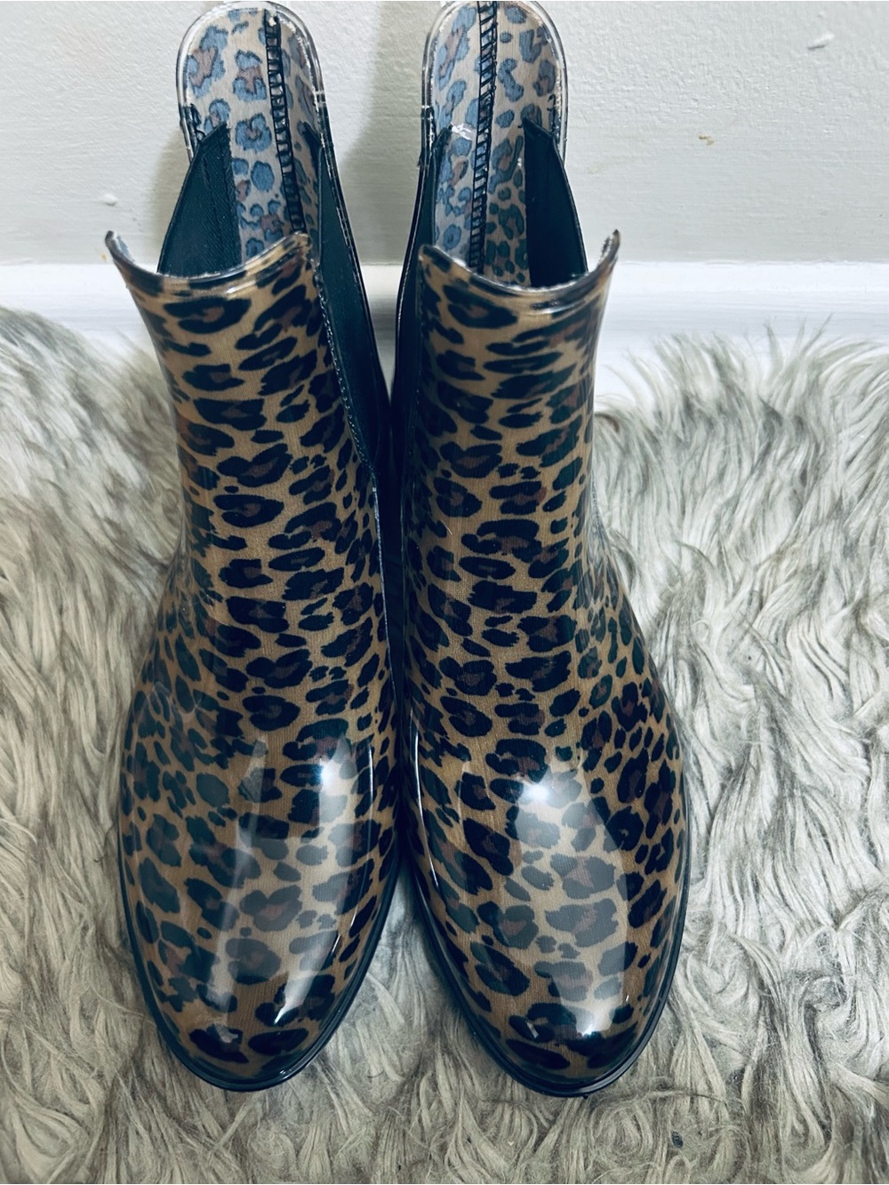 Joe Fresh Leopard Print Ankle Rain Boots in Brown and Black